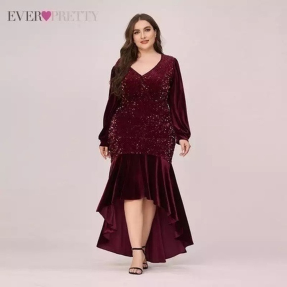 Ever Pretty Burgundy Sequin High Low Prom Dress